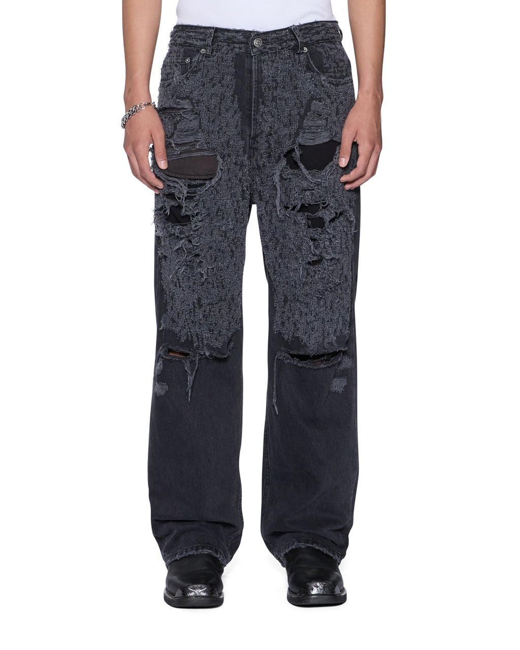 Mens Maxx Asher Black Trashed Baggy Denim Jeans - Grey