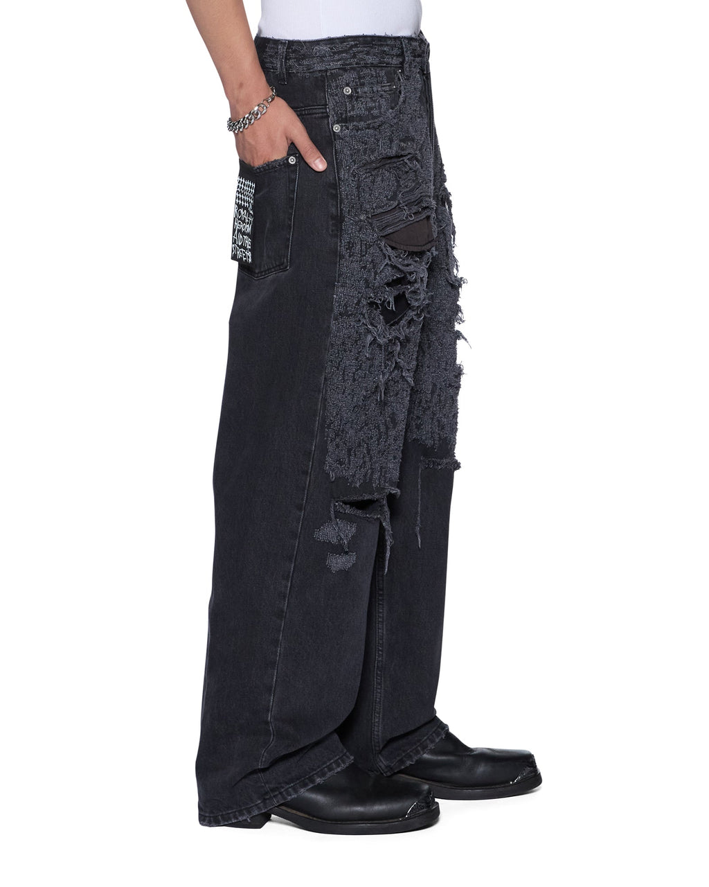 Mens Maxx Asher Black Trashed Baggy Denim Jeans - Grey
