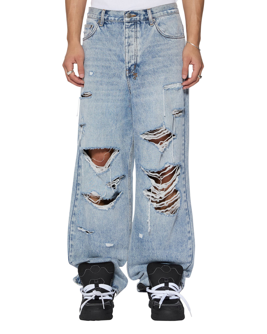 Mens Maxx Bunker Blue Trashed Baggy Denim Jeans - Denim