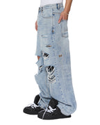 Mens Maxx Bunker Blue Trashed Baggy Denim Jeans - Denim