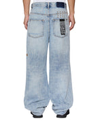 Mens Maxx Bunker Blue Trashed Baggy Denim Jeans - Denim