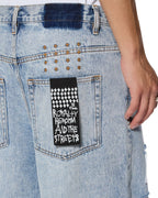 Mens Maxx Bunker Blue Trashed Baggy Denim Jeans - Denim