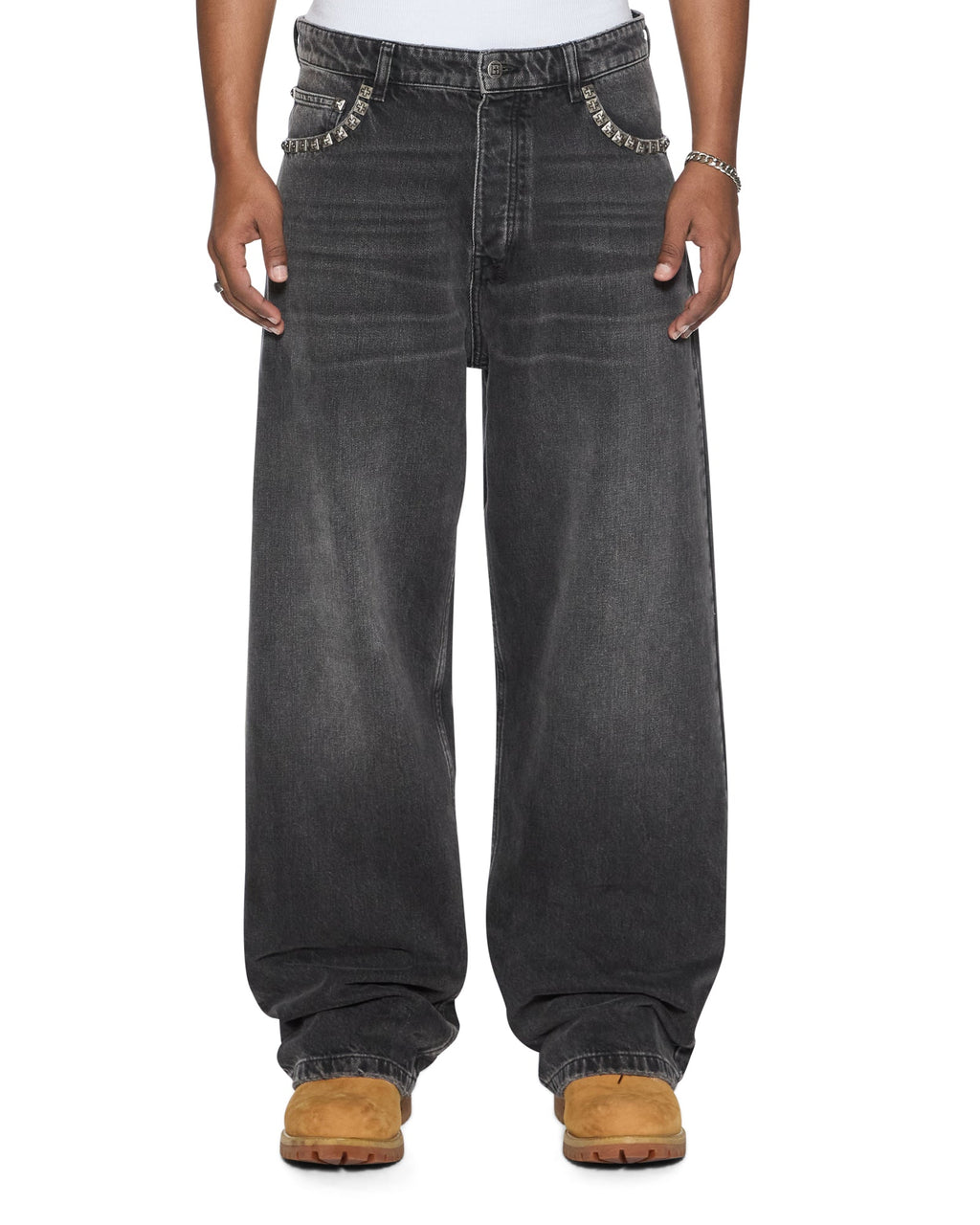 Mens Maxx Onyx Stud Relaxed Denim Jeans - Black