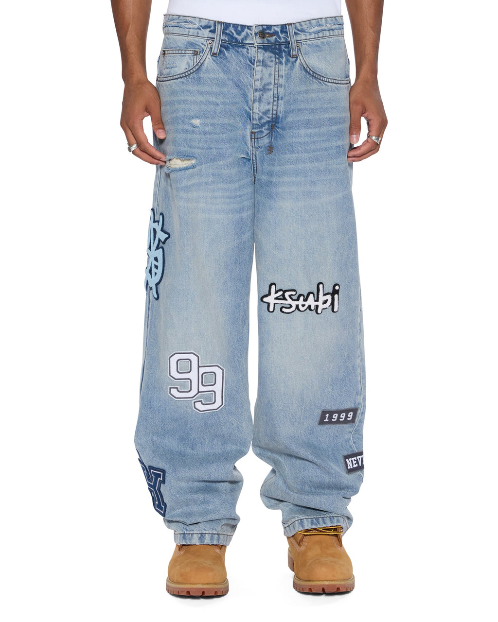 Mens Maxx Striker Patched Baggy Denim Jeans - Denim