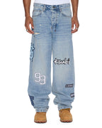 Mens Maxx Striker Patched Baggy Denim Jeans - Denim