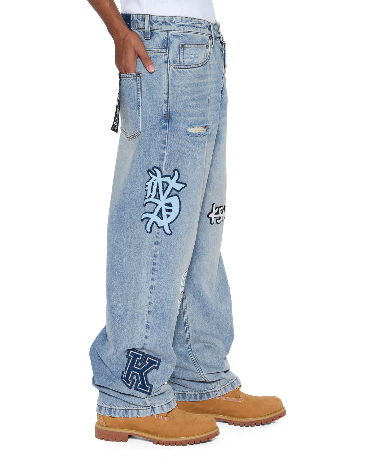 Mens Maxx Striker Patched Baggy Denim Jeans - Denim