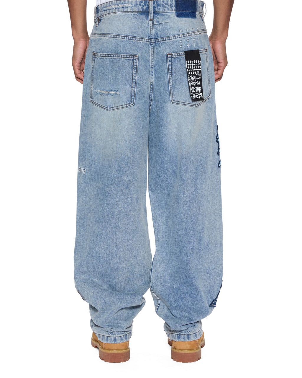 Mens Maxx Striker Patched Baggy Denim Jeans - Denim