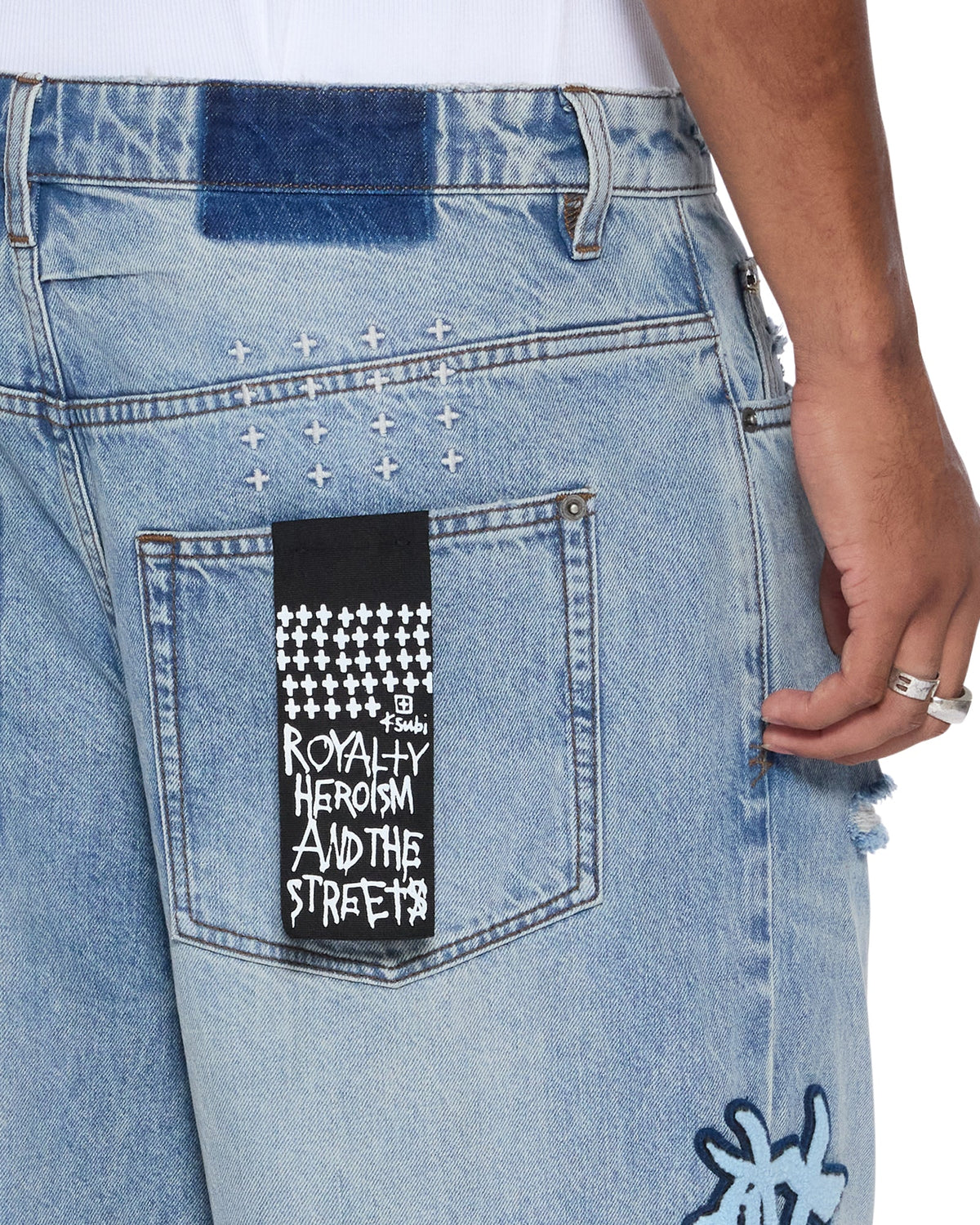 Mens Maxx Striker Patched Baggy Denim Jeans - Denim