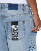 Mens Maxx Striker Patched Baggy Denim Jeans - Denim