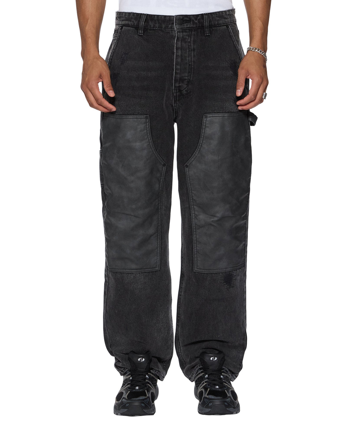 Mens Operator Pant Torqued Black Relaxed Denim Jeans - Black