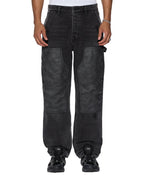 Mens Operator Pant Torqued Black Relaxed Denim Jeans - Black