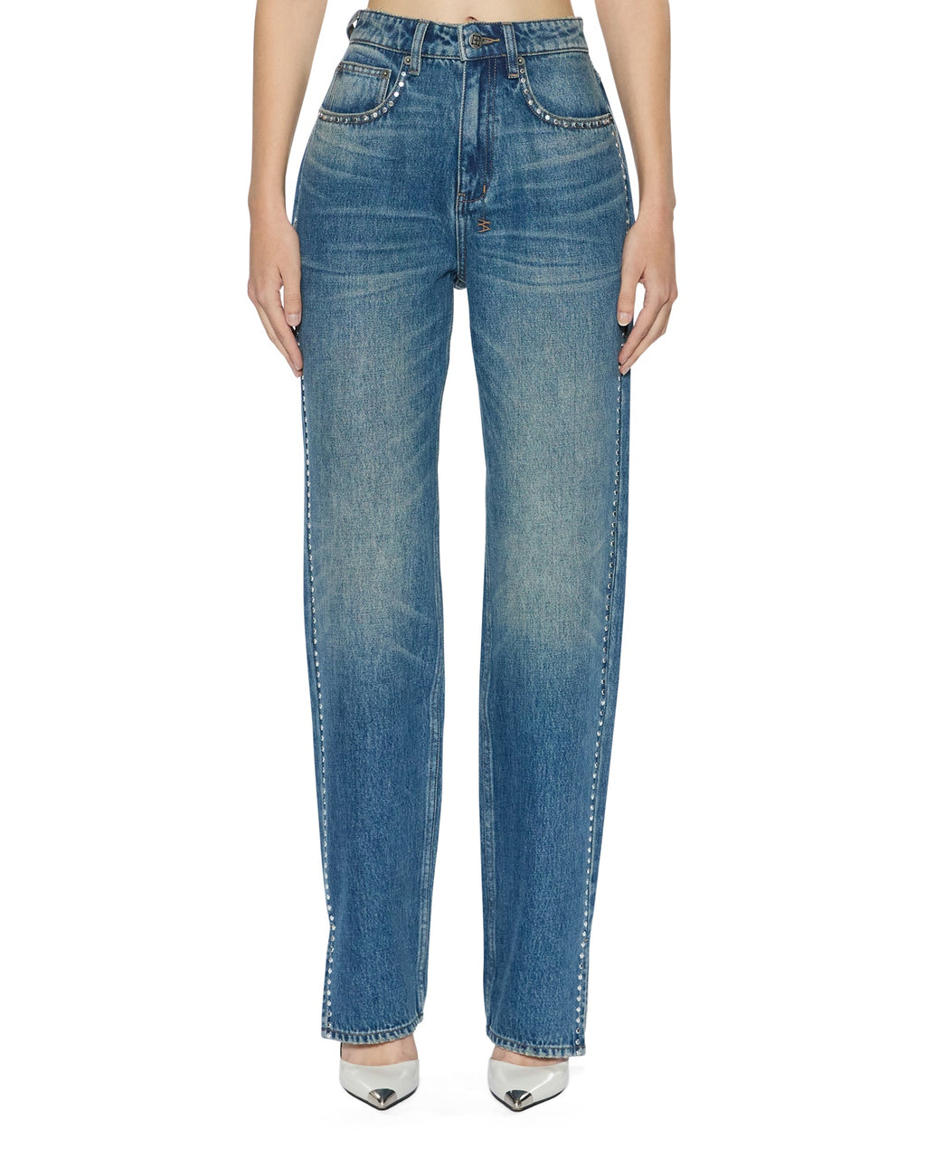 Womens Playback Texas Blue Studded Relaxed Denim Jeans - Denim