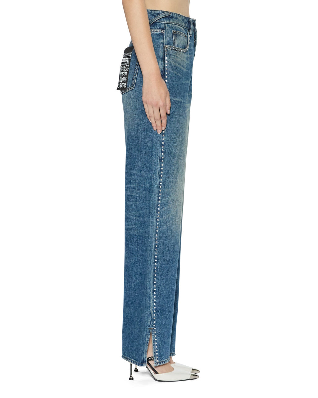 Womens Playback Texas Blue Studded Relaxed Denim Jeans - Denim
