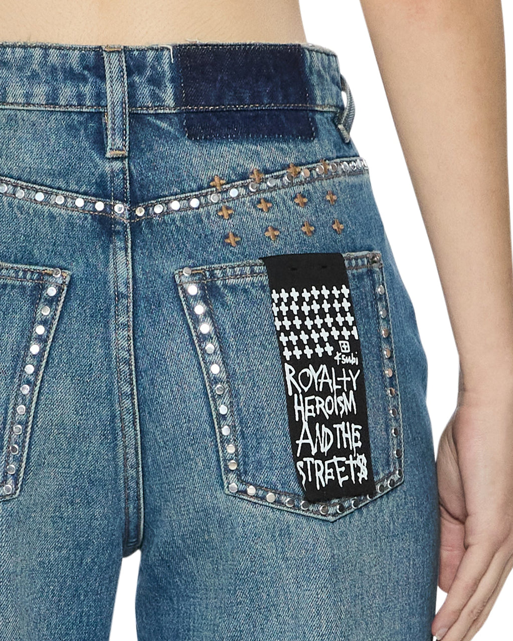 Womens Playback Texas Blue Studded Relaxed Denim Jeans - Denim