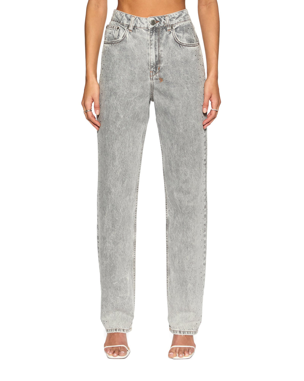 Womens Playback Dime Krystal Trashed Straight Denim Jeans - Grey