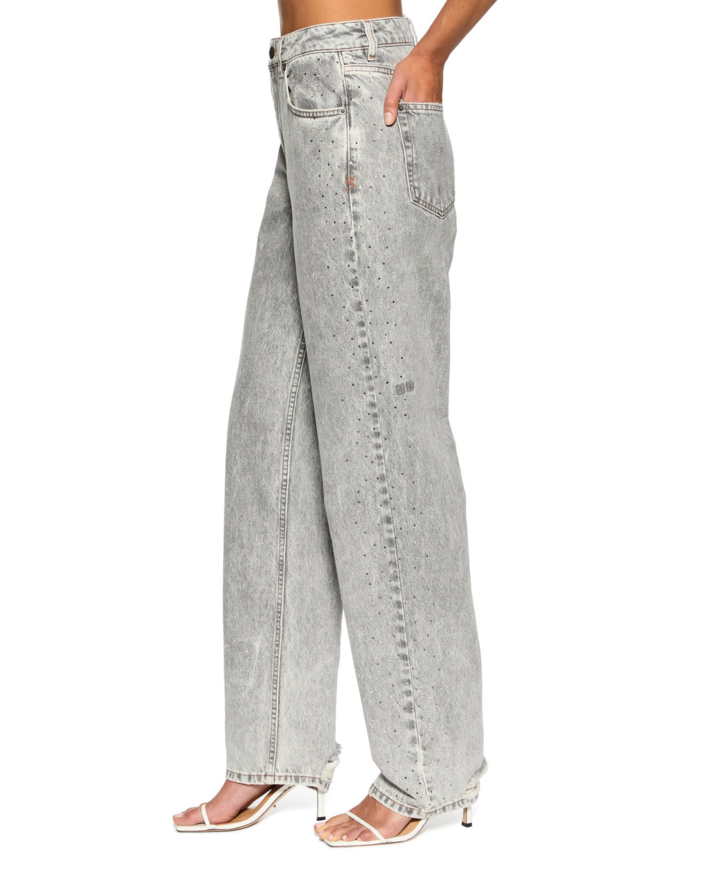 Womens Playback Dime Krystal Trashed Straight Denim Jeans - Grey