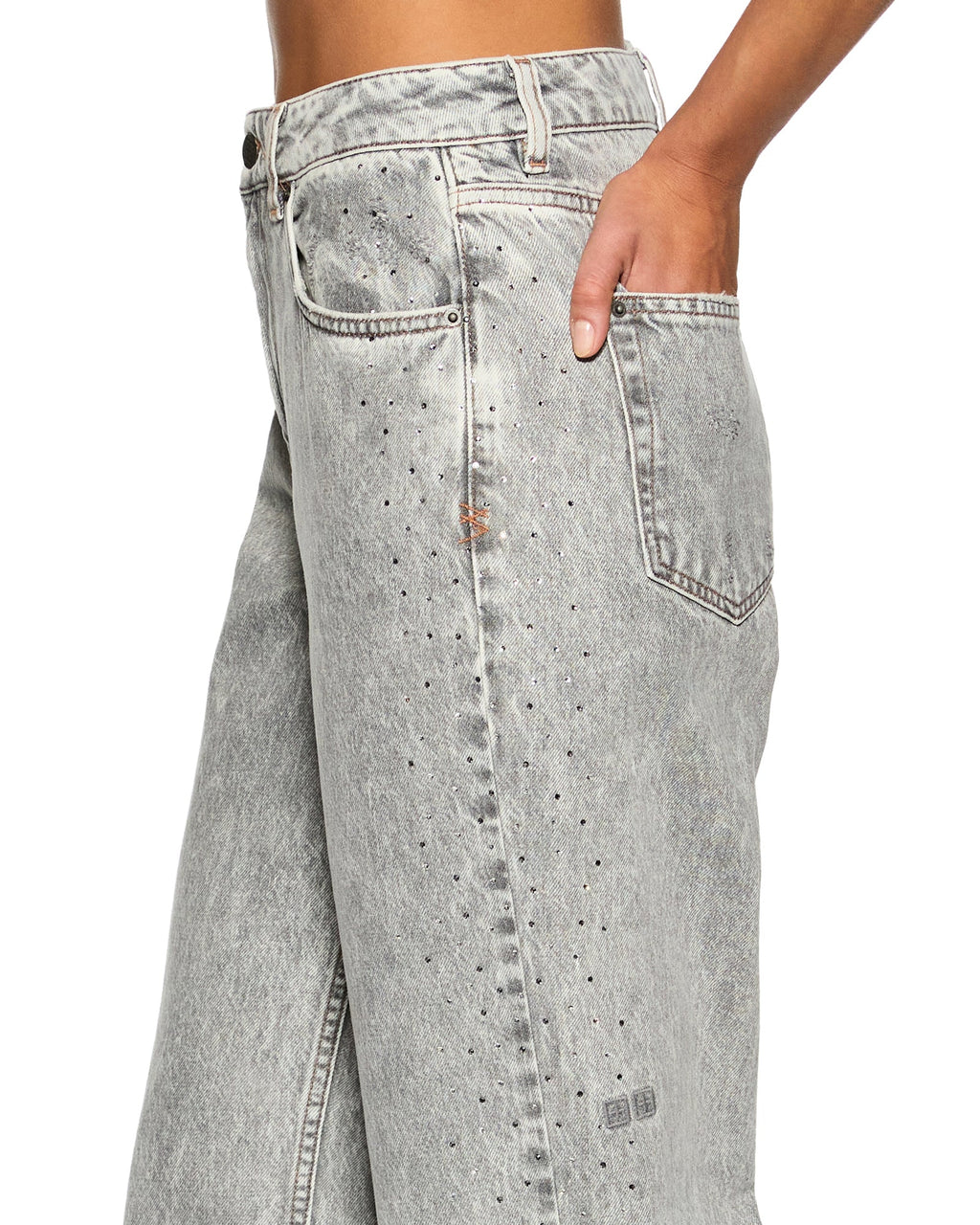 Womens Playback Dime Krystal Trashed Straight Denim Jeans - Grey