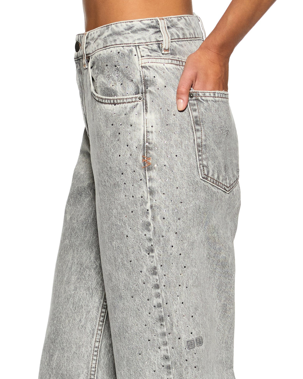 Womens Playback Dime Krystal Trashed Straight Denim Jeans - Grey