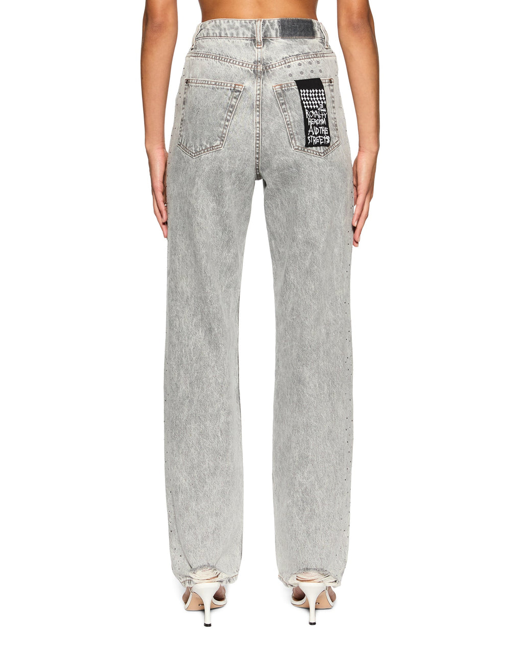 Womens Playback Dime Krystal Trashed Straight Denim Jeans - Grey
