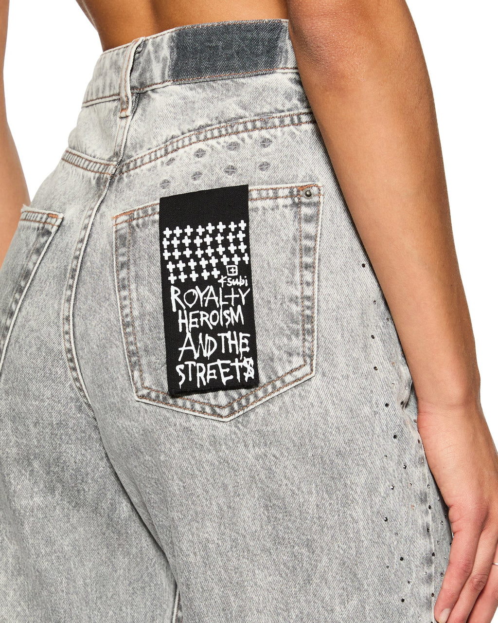 Womens Playback Dime Krystal Trashed Straight Denim Jeans - Grey