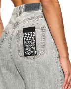 Womens Playback Dime Krystal Trashed Straight Denim Jeans - Grey