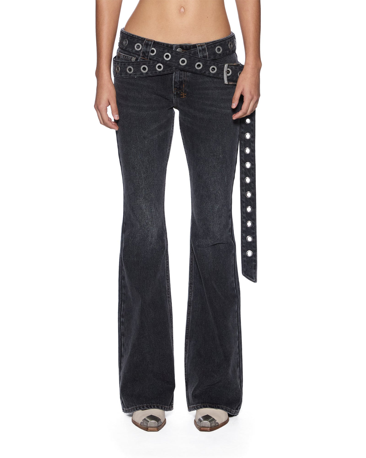 Womens Soho Lo Jean Opium Belted Slim Denim Jeans - Black
