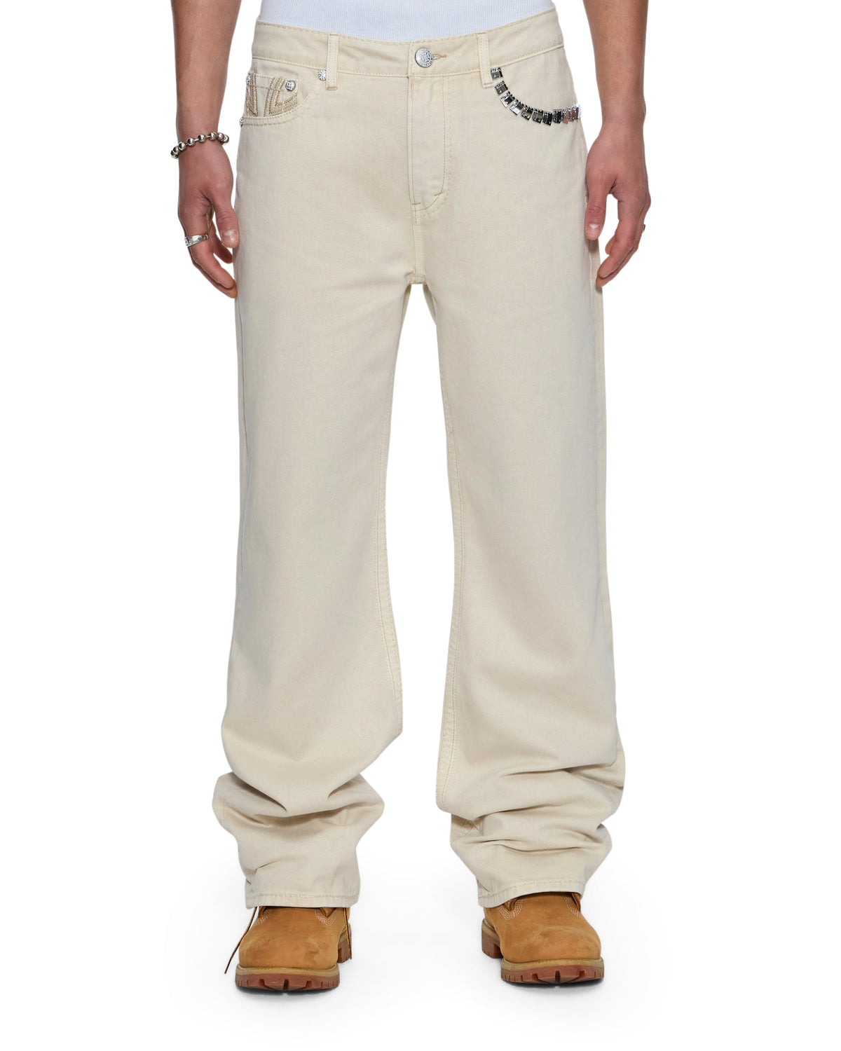 Mens Ksubi X Alice Hollywood Toro Ivory Bootcut Denim Jeans - Beige