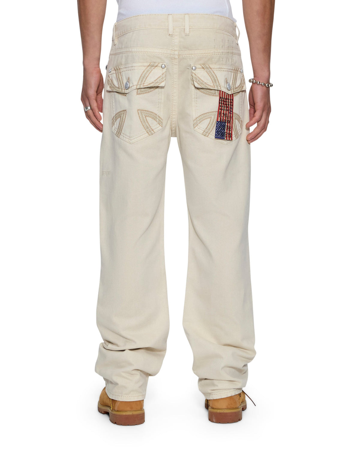 Mens Ksubi X Alice Hollywood Toro Ivory Bootcut Denim Jeans - Beige