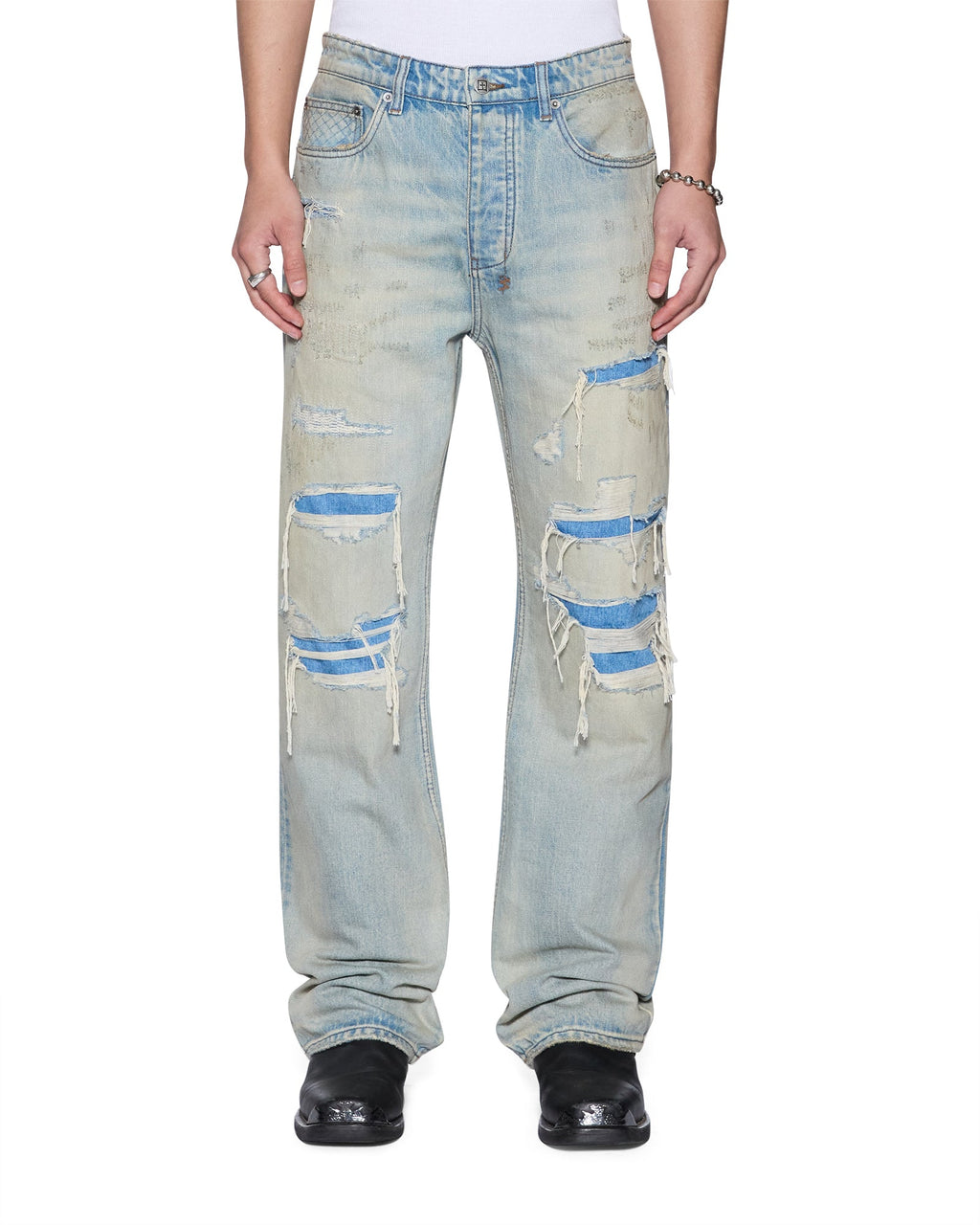 Mens Toro Seattle Blue Repair Bootcut Denim Jeans - Denim