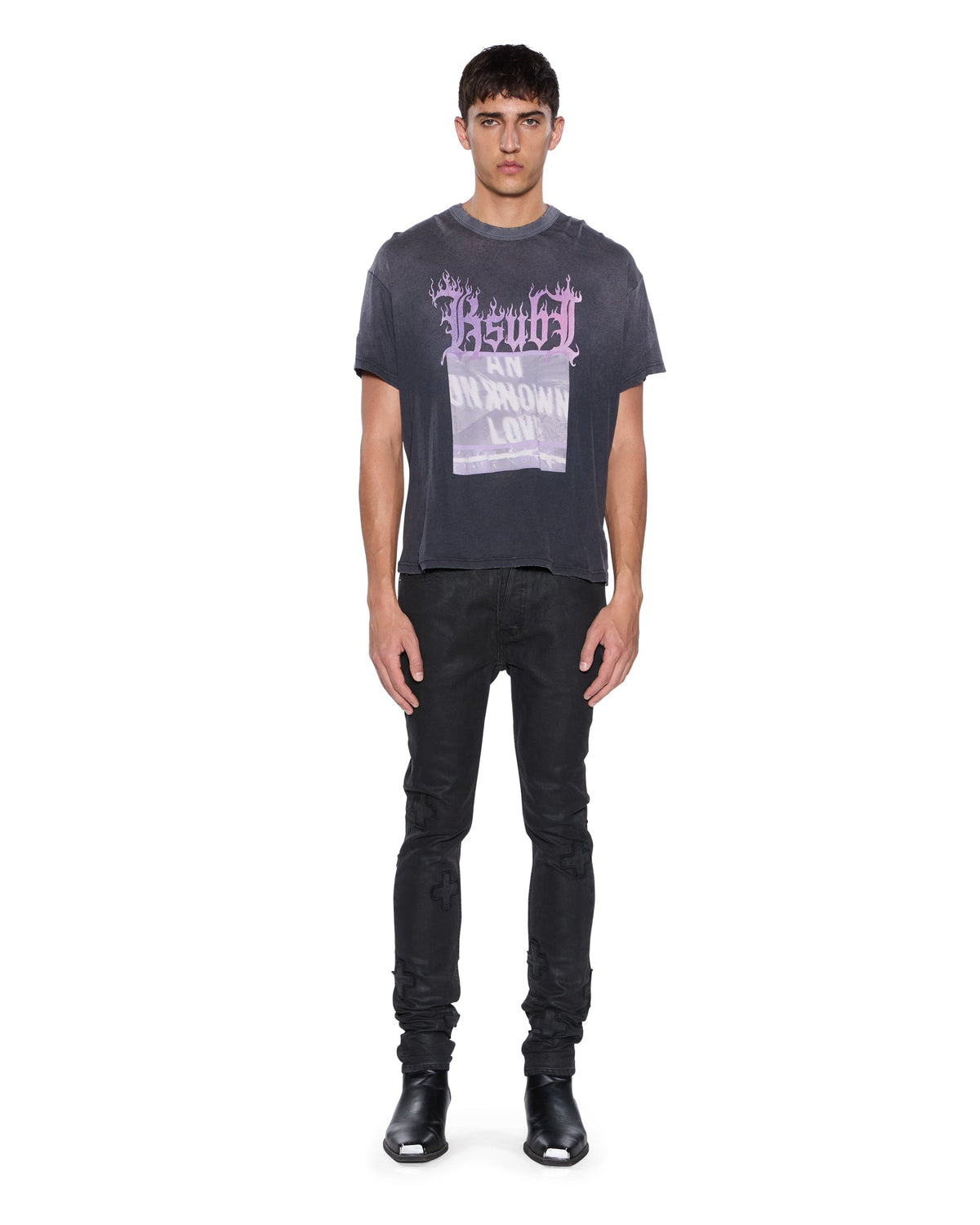 Mens Alter Sid Ss Tee Bleach Black Slim Tees - Black
