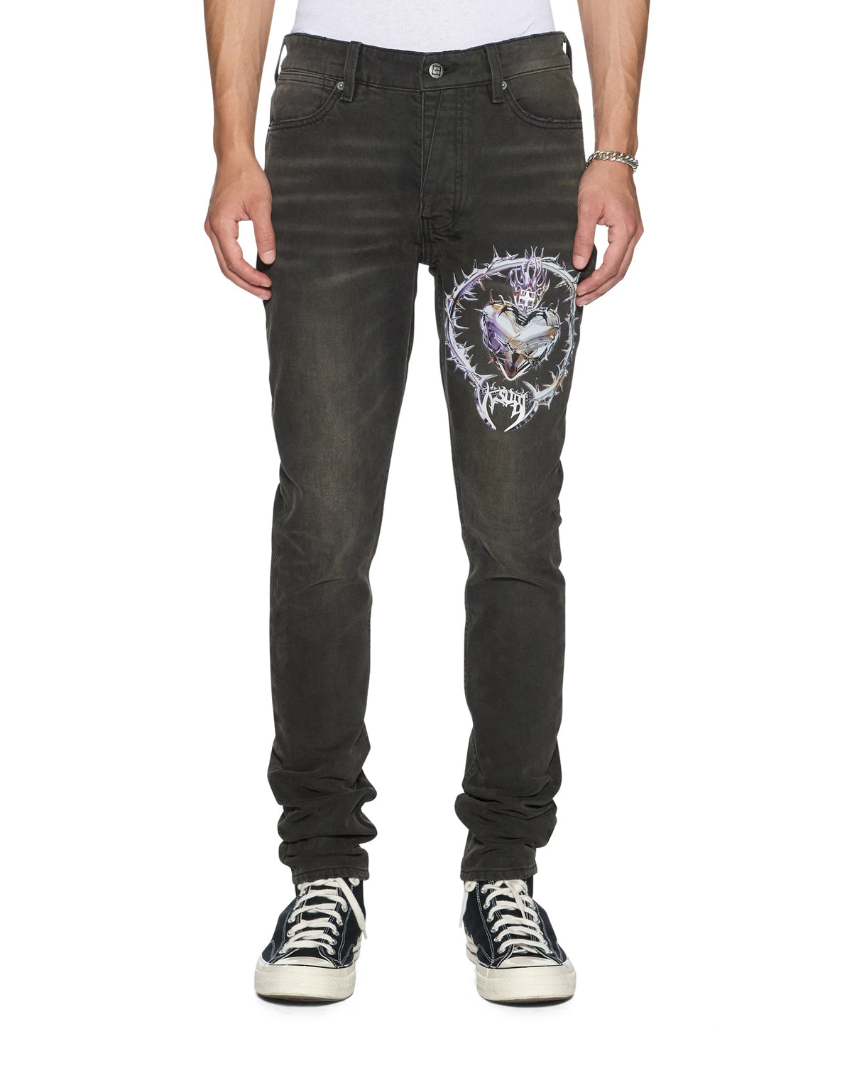 Mens Van Winkle Graphite Anguish Skinny Denim Jeans - Black