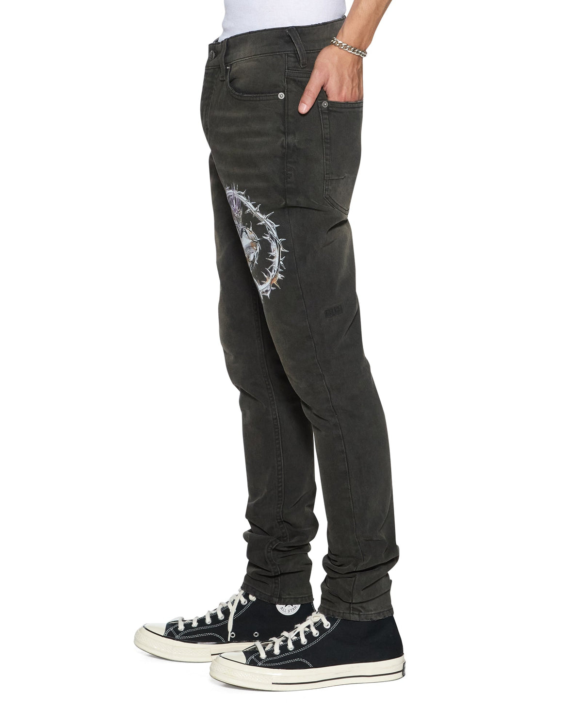 Mens Van Winkle Graphite Anguish Skinny Denim Jeans - Black