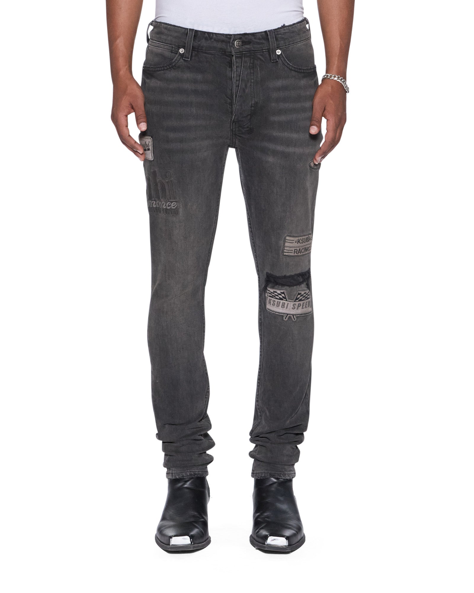Mens Van Winkle Graphite Racer Skinny Denim Jeans | Ksubi ++