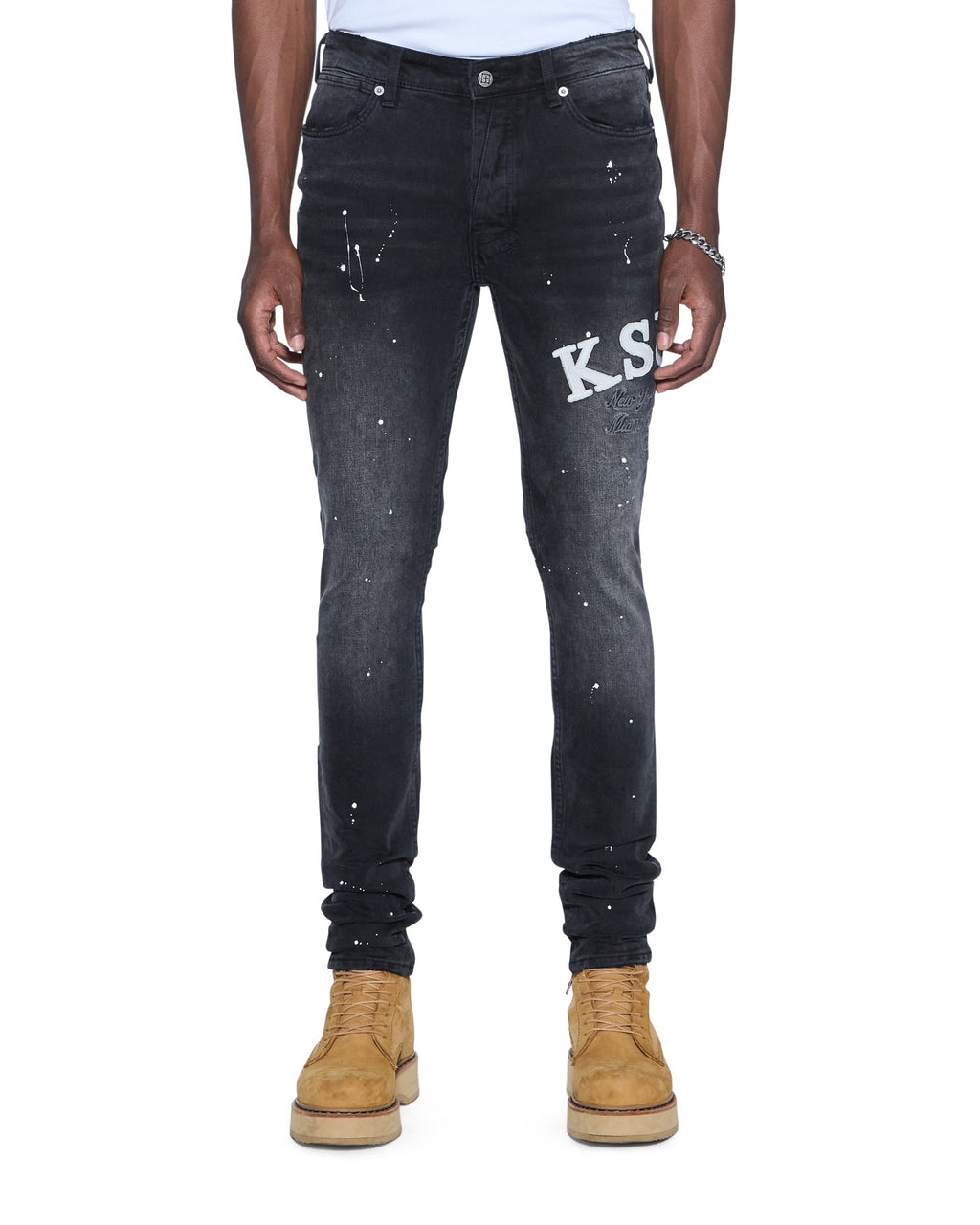 Mens Van Winkle Powder Grey Skinny Denim Jeans - Grey