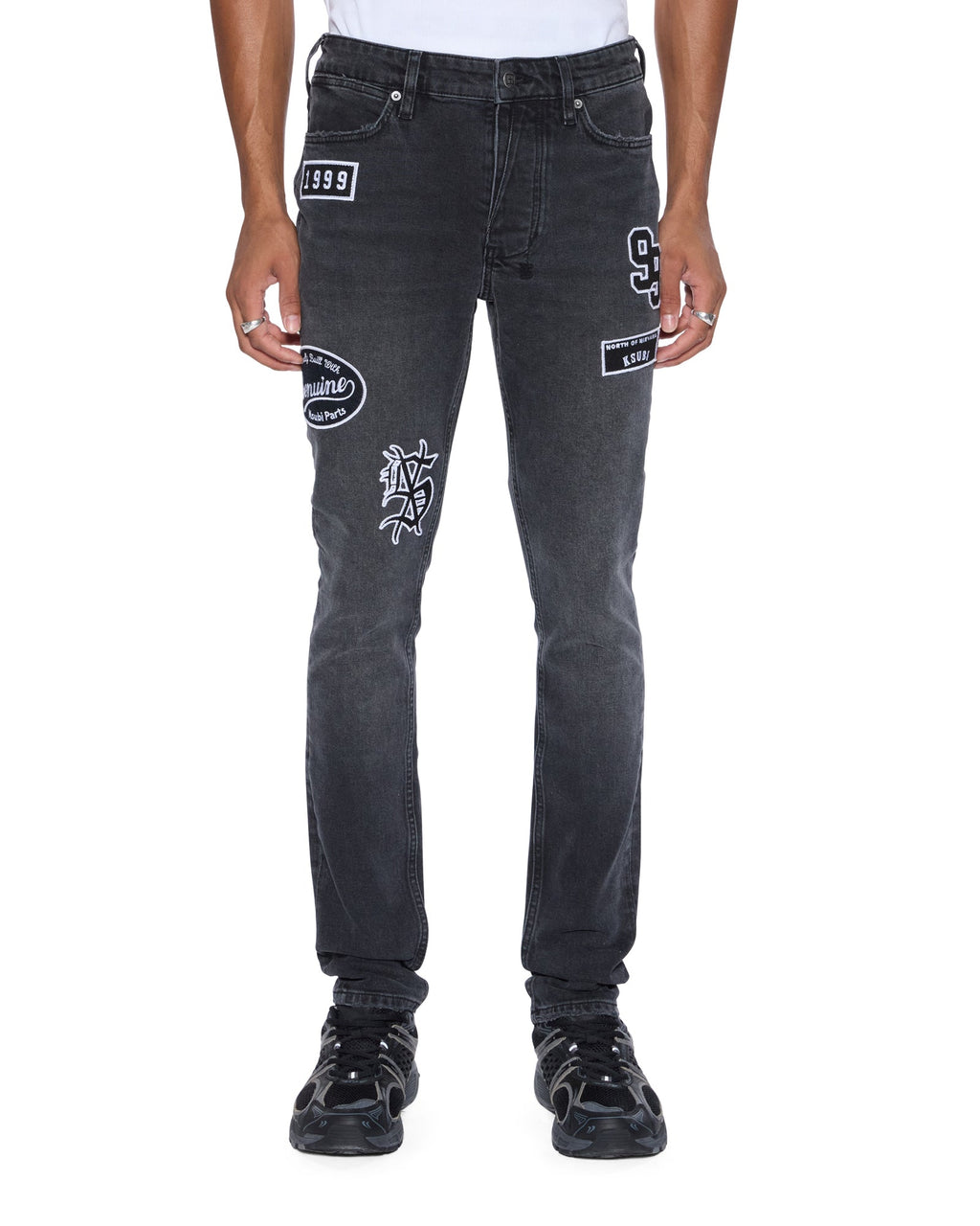 Mens Van Winkle Roadhouse Black Patched Skinny Denim Jeans - Black