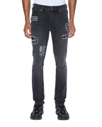 Mens Van Winkle Roadhouse Black Patched Skinny Denim Jeans - Black