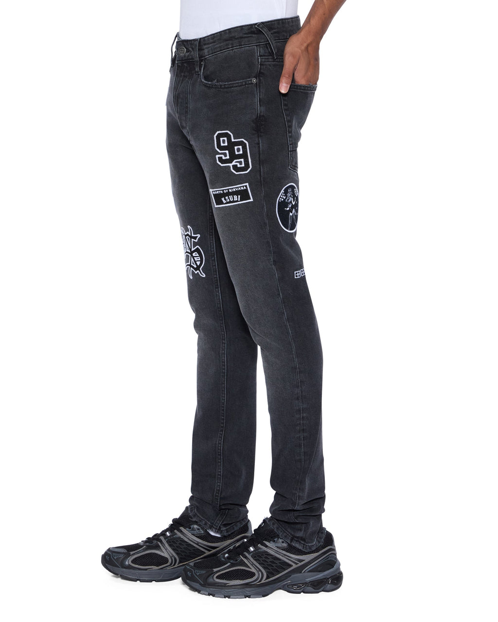 Mens Van Winkle Roadhouse Black Patched Skinny Denim Jeans - Black