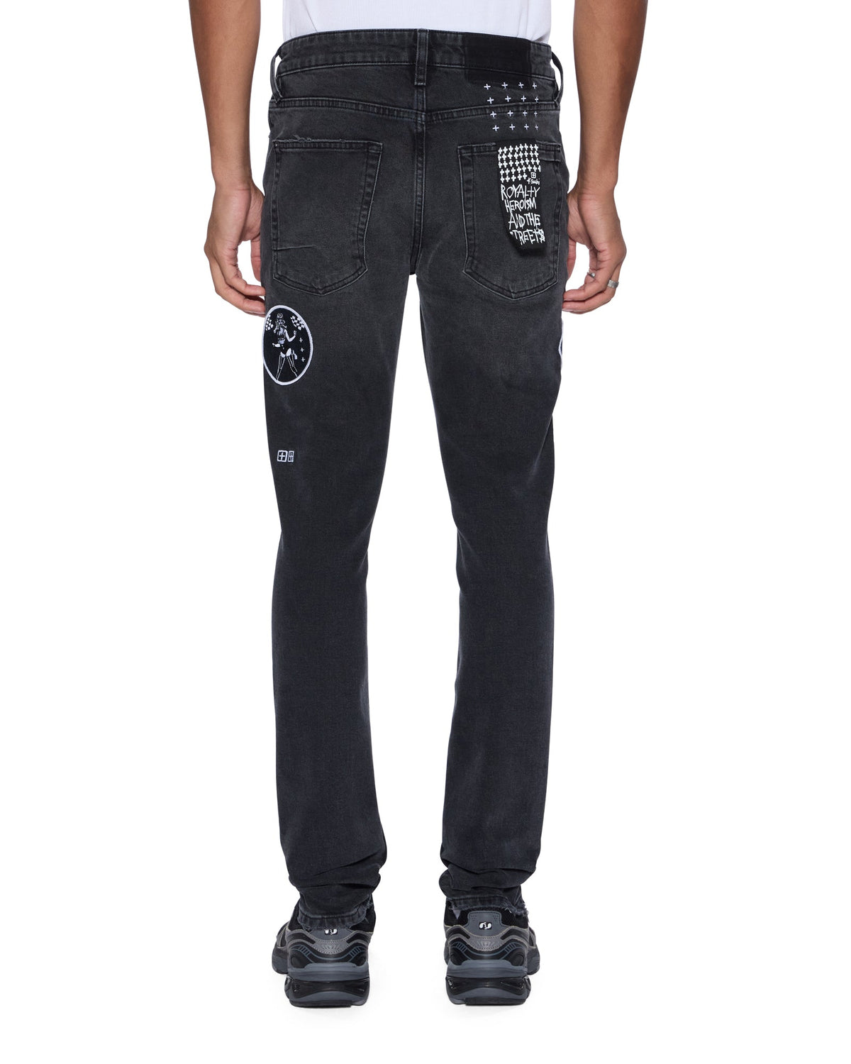 Mens Van Winkle Roadhouse Black Patched Skinny Denim Jeans - Black