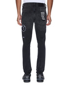 Mens Van Winkle Roadhouse Black Patched Skinny Denim Jeans - Black