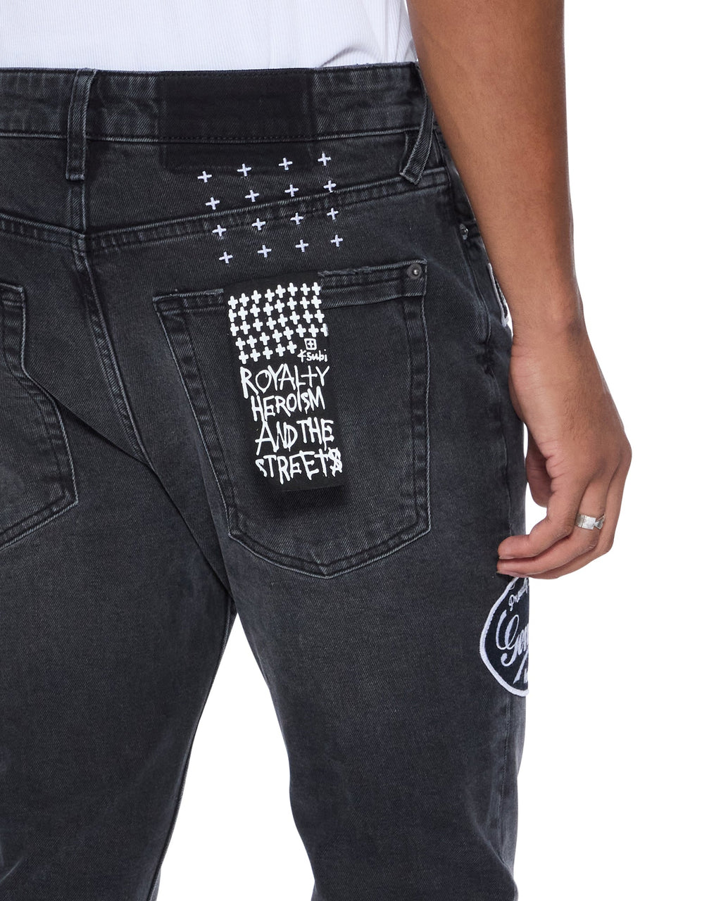 Mens Van Winkle Roadhouse Black Patched Skinny Denim Jeans - Black