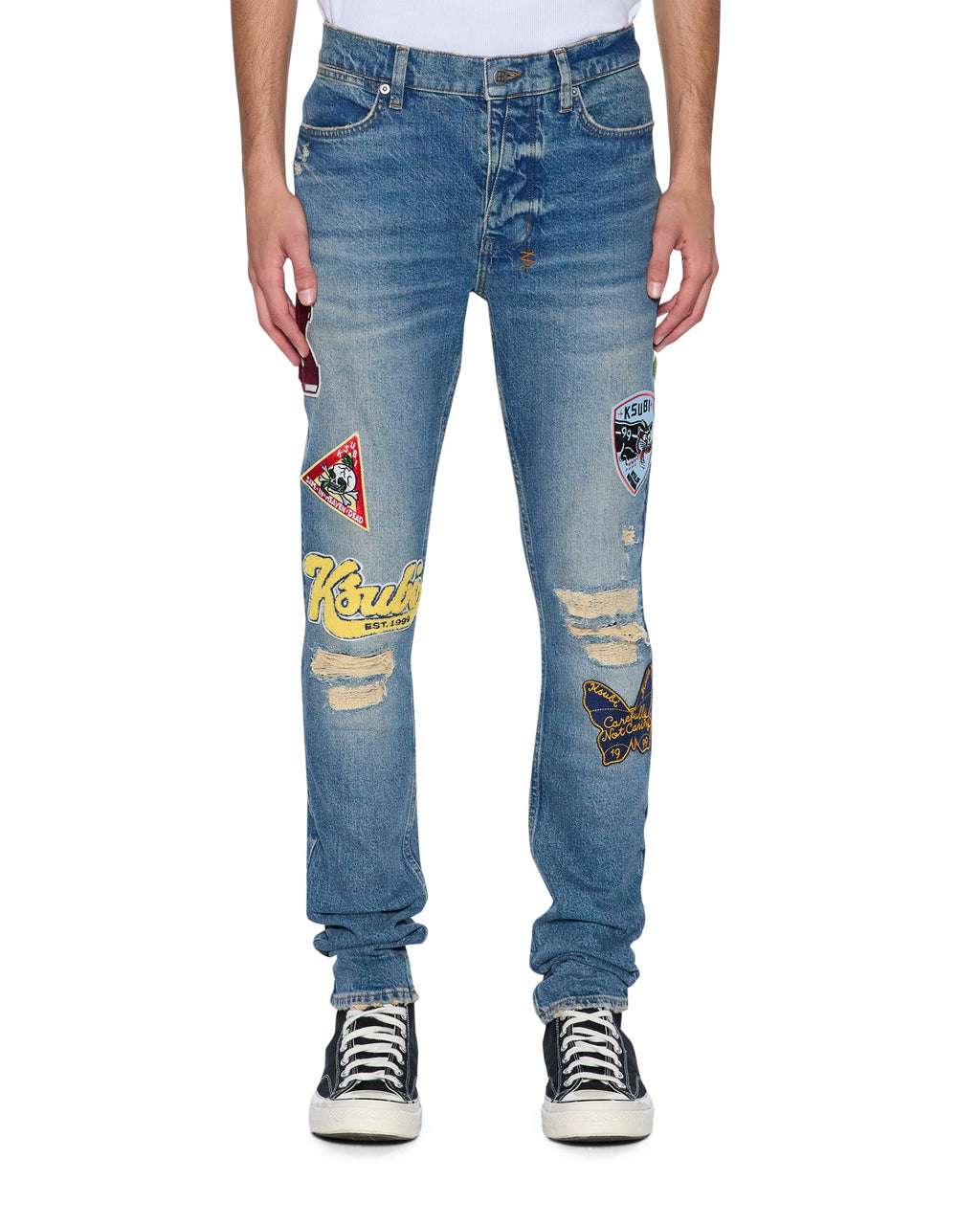 Mens Van Winkle Rodeo Patched Skinny Denim Jeans - Denim