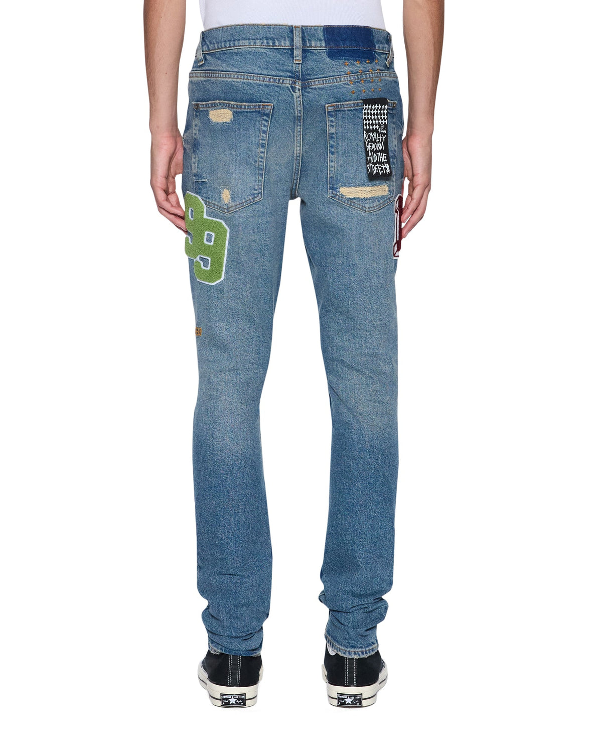Mens Van Winkle Rodeo Patched Skinny Denim Jeans - Denim