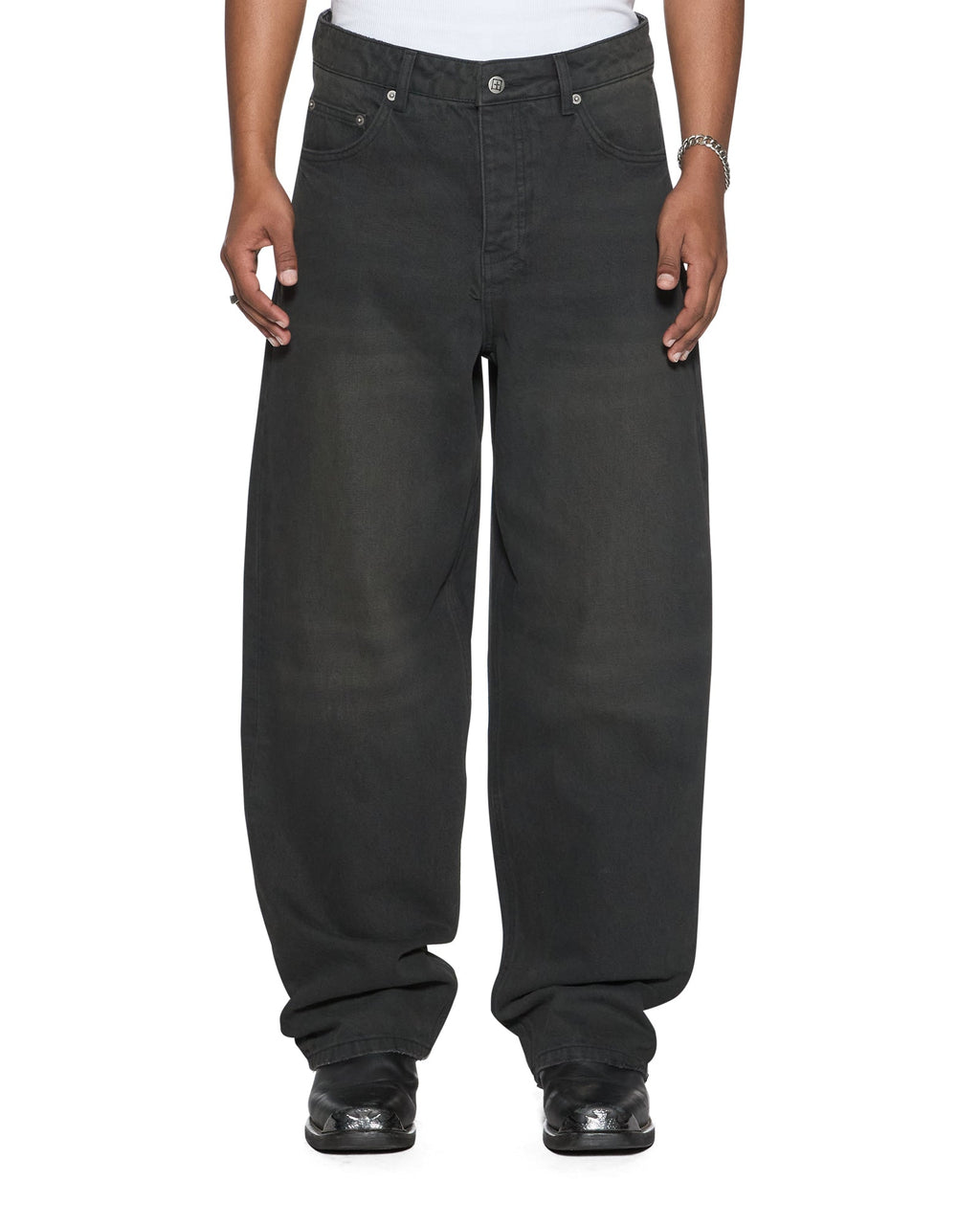 Mens Vorteks Graphite Barrel Leg Denim Jeans - Grey