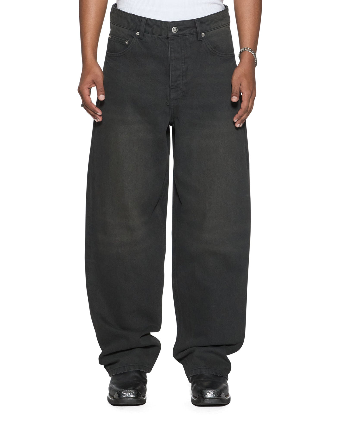 Mens Vorteks Graphite Barrel Leg Denim Jeans - Grey