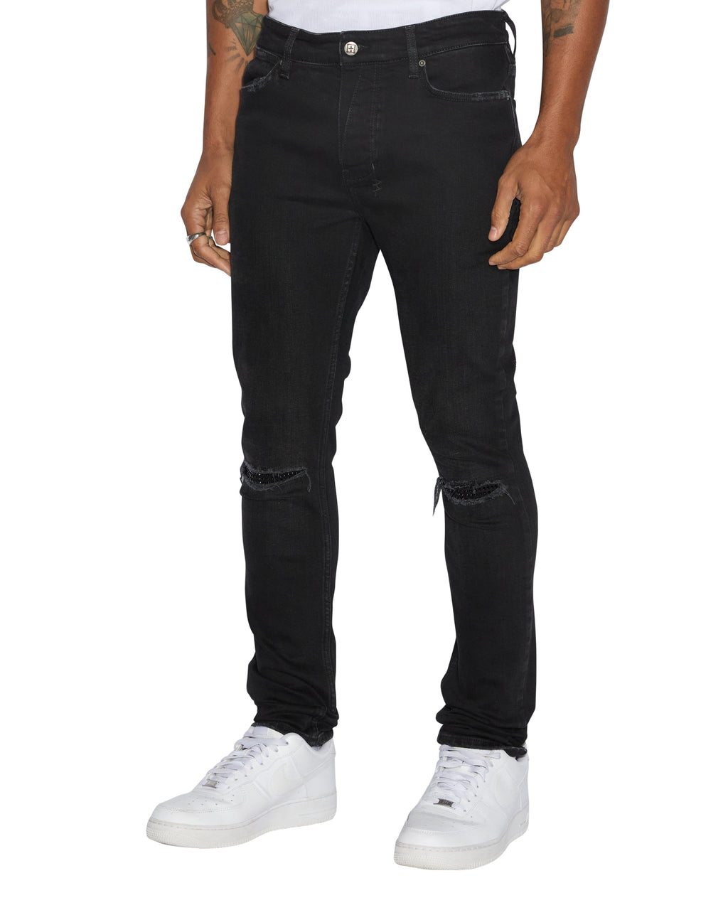 Mens Van Winkle Apex Krystal Repair Skinny Denim Jeans - Black