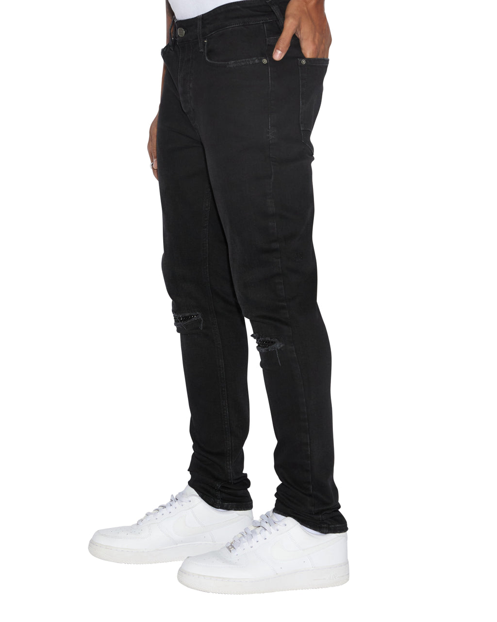 Mens Van Winkle Apex Krystal Repair Skinny Denim Jeans - Black