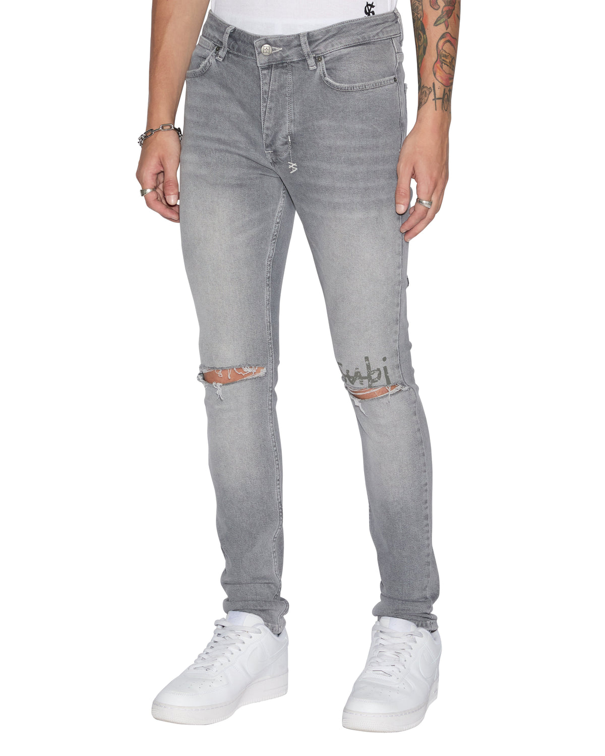 Mens Van Winkle Thrifted Skinny Denim Jeans - Grey