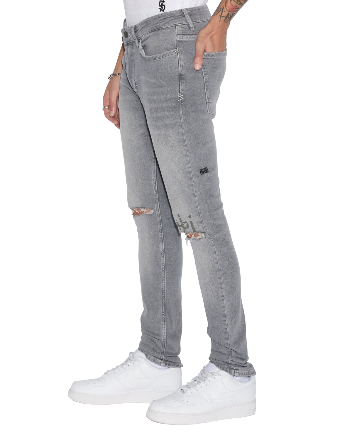 Mens Van Winkle Thrifted Skinny Denim Jeans - Grey