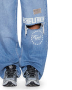 Womens Low Rider Horizon Garage Patches Relaxed Denim Jeans - Denim