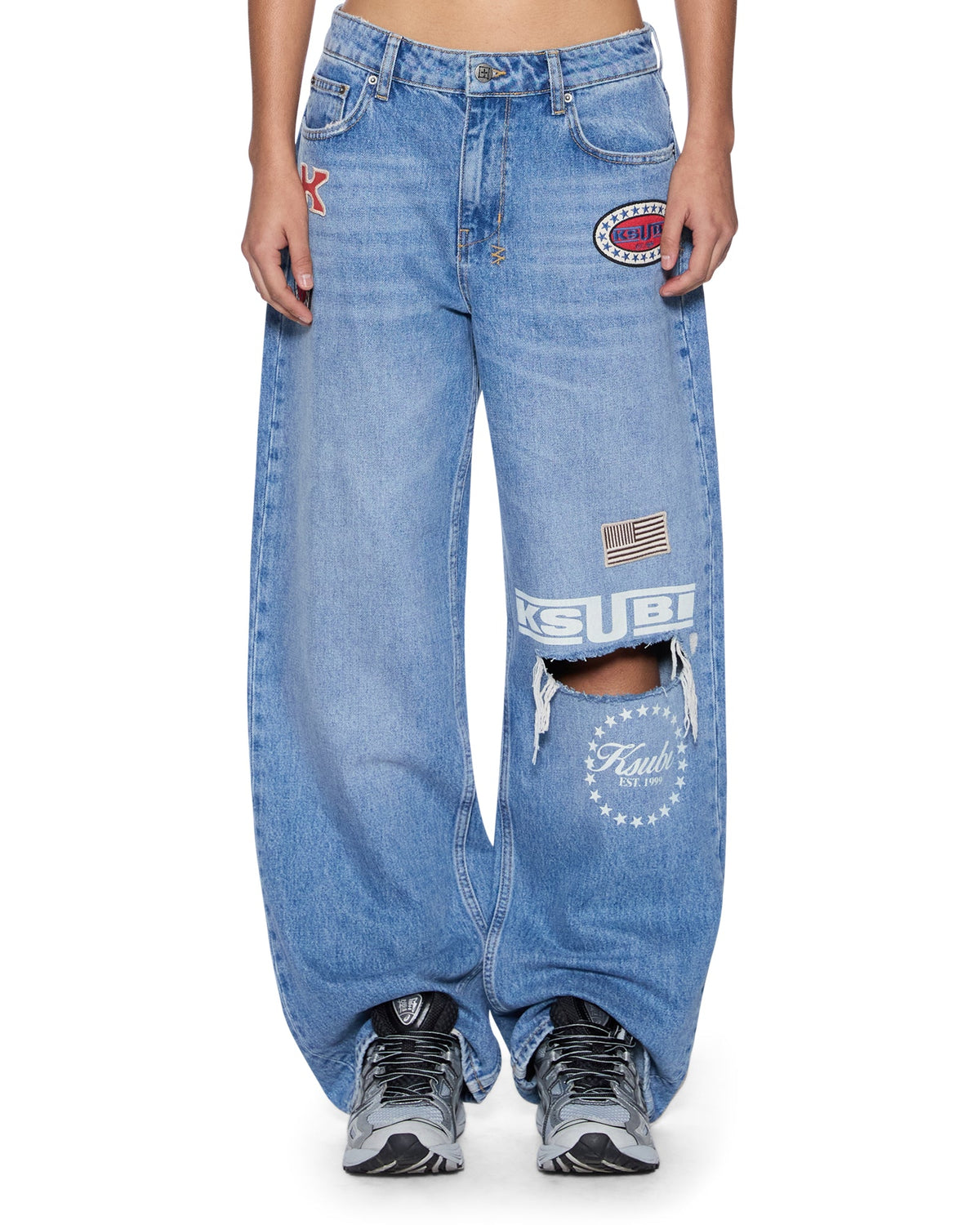 Womens Low Rider Horizon Garage Patches Relaxed Denim Jeans - Denim
